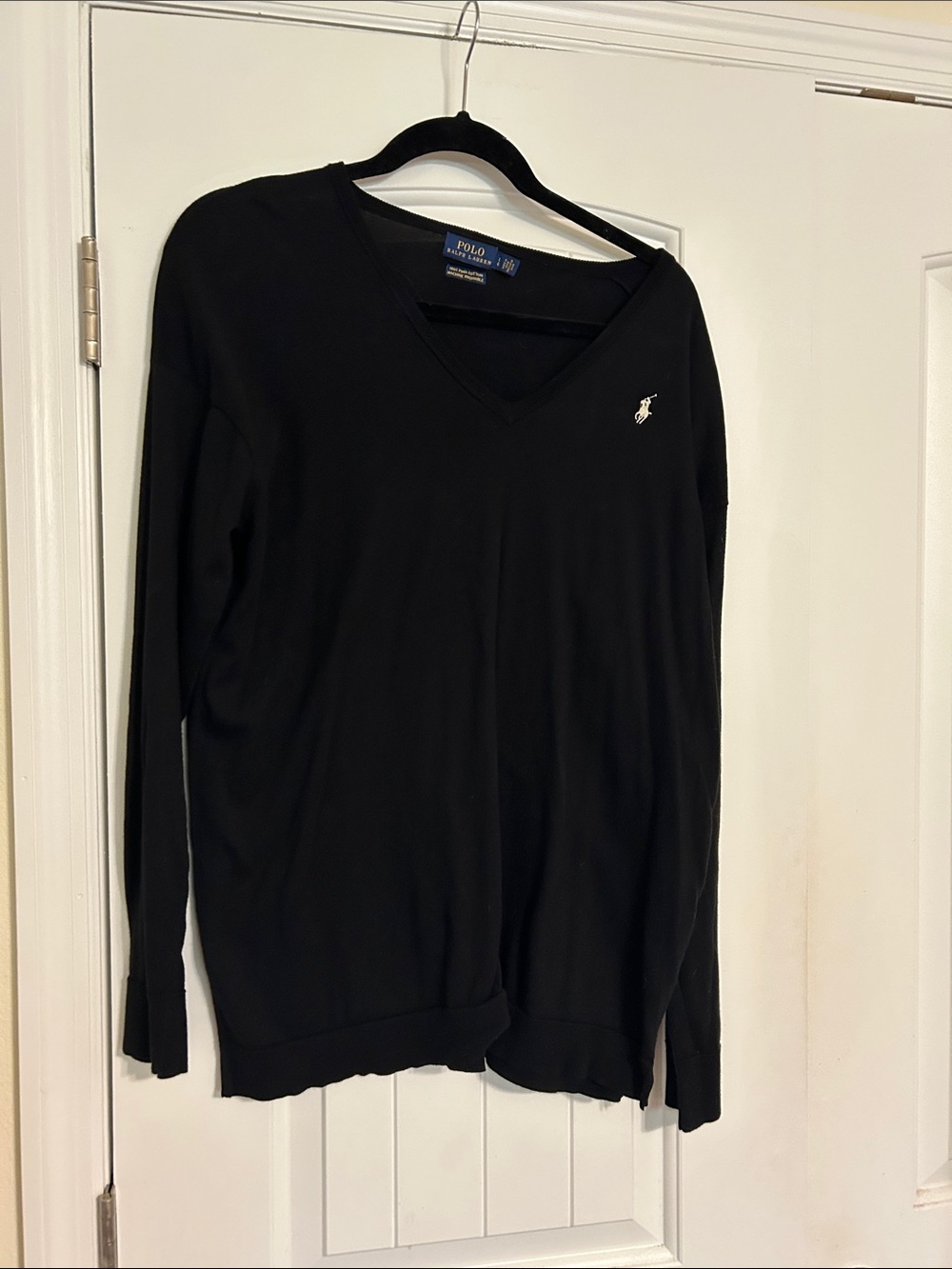 Polo by Ralph Lauren Black V-Neck Sweater with White Pony